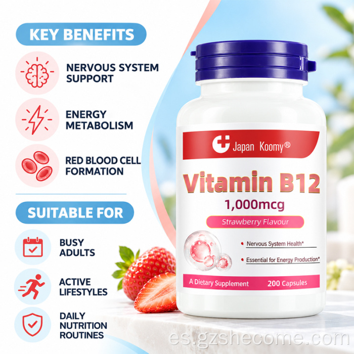 Shecome Vitamina B12 Cápsulas Apoyo a la salud del sistema nervioso